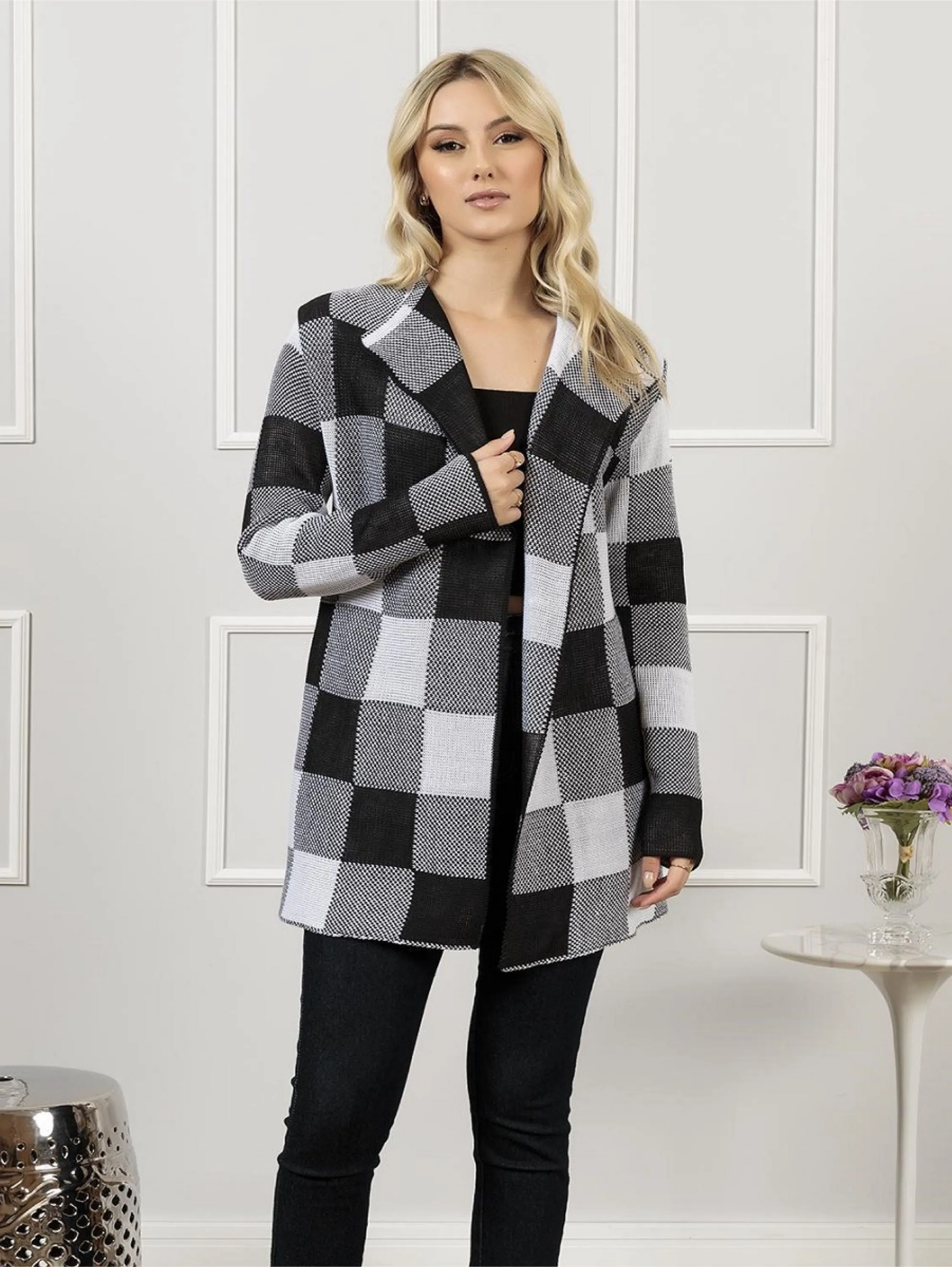 Casaco kimono XADREZ de frio tricot lã cardigã inverno com capuz blusa moda feminina tricot linha KIMONO inverno Blusinh a Manga longo，moda quente，MX06