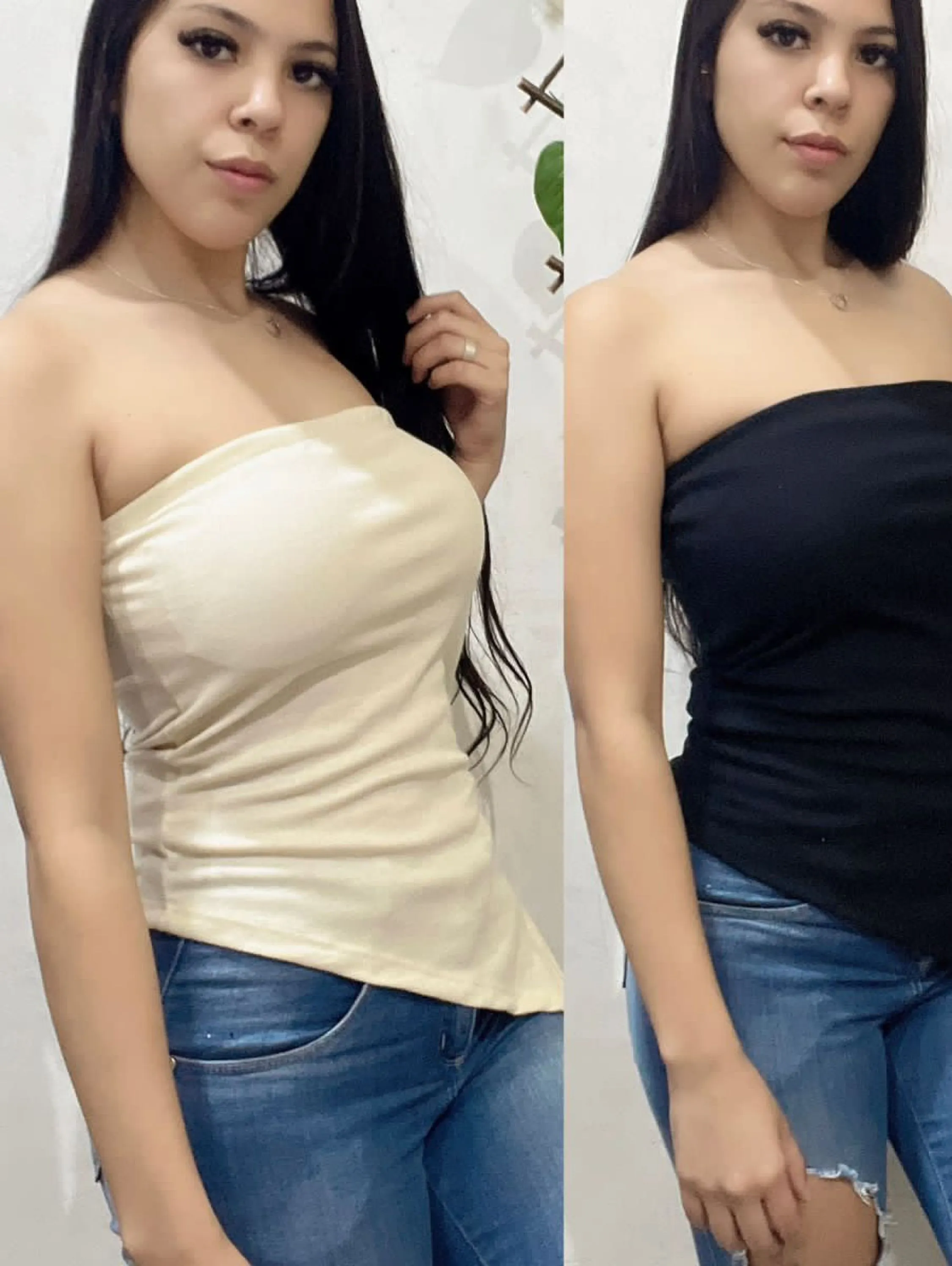 Blusa feminina tomara que caia barra assimétrica