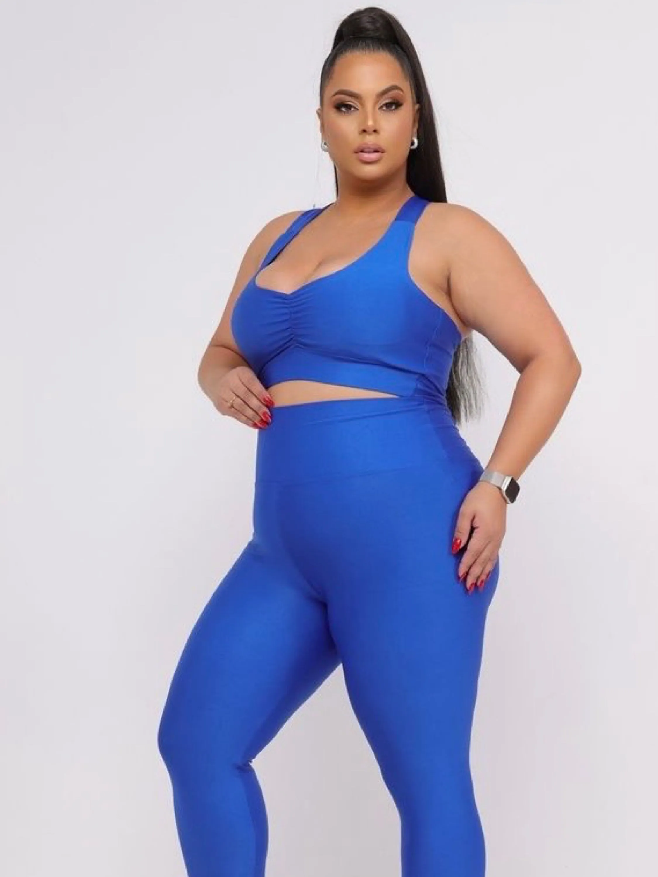 Conjunto feminino plus size de academia no suplex power zero transparência