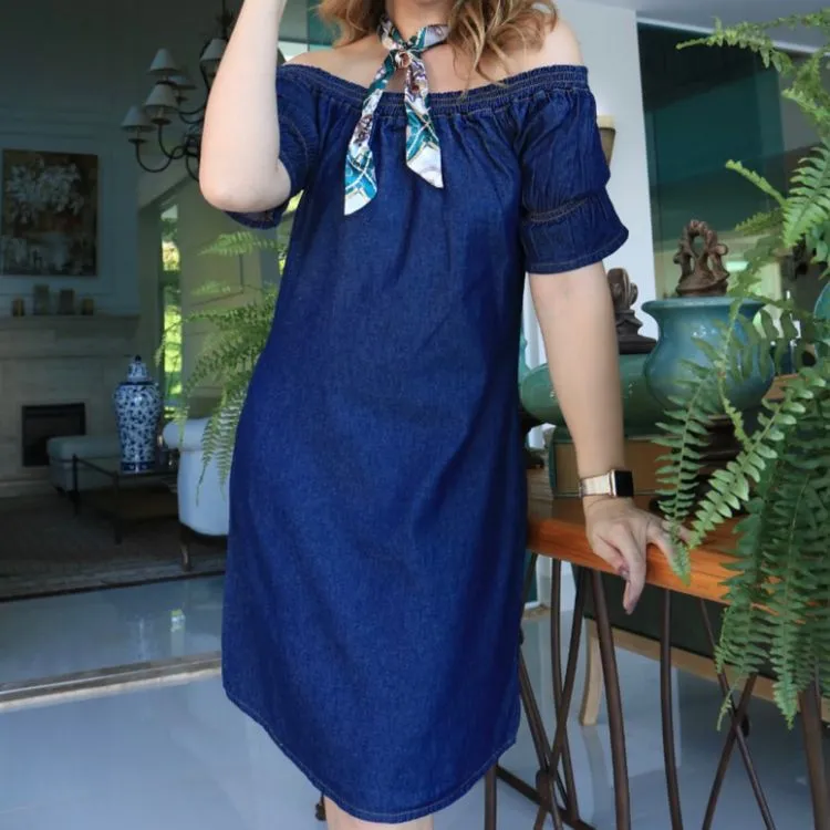 Vestido Jeans Midi Ciganinha Fashion