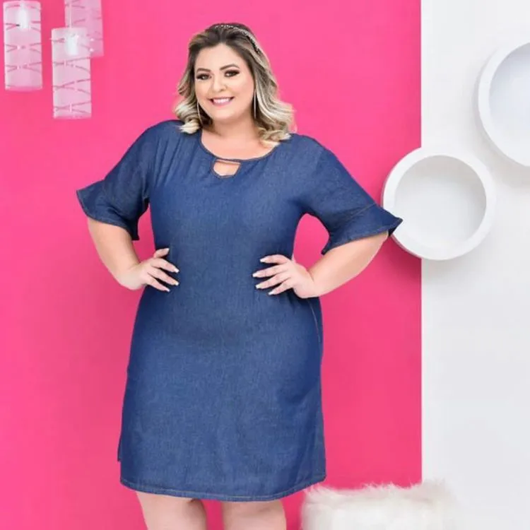 Vestido Plus size Jeans Premium Moda Cristã