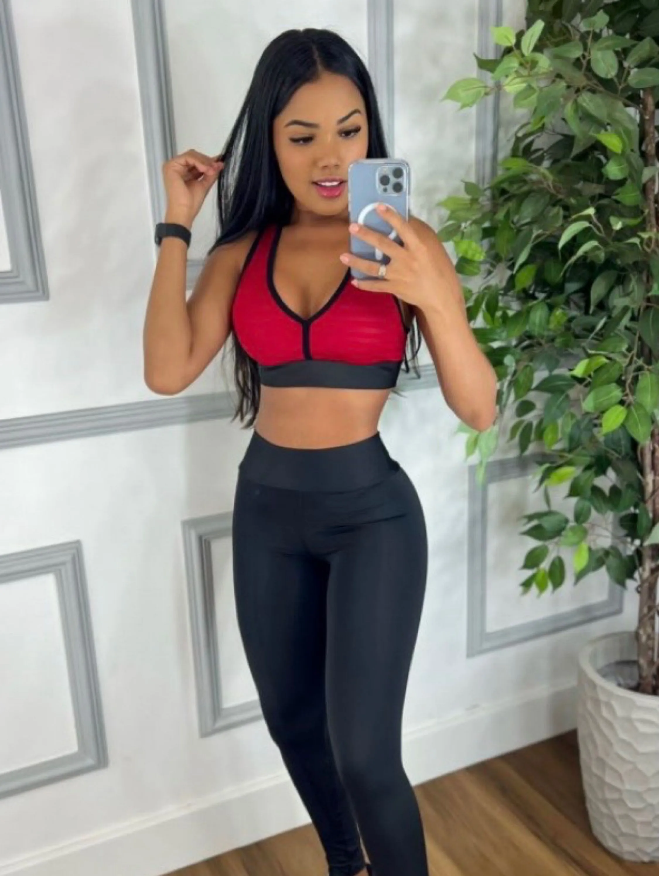 Conjunto de academia fashion calça cós alto e top