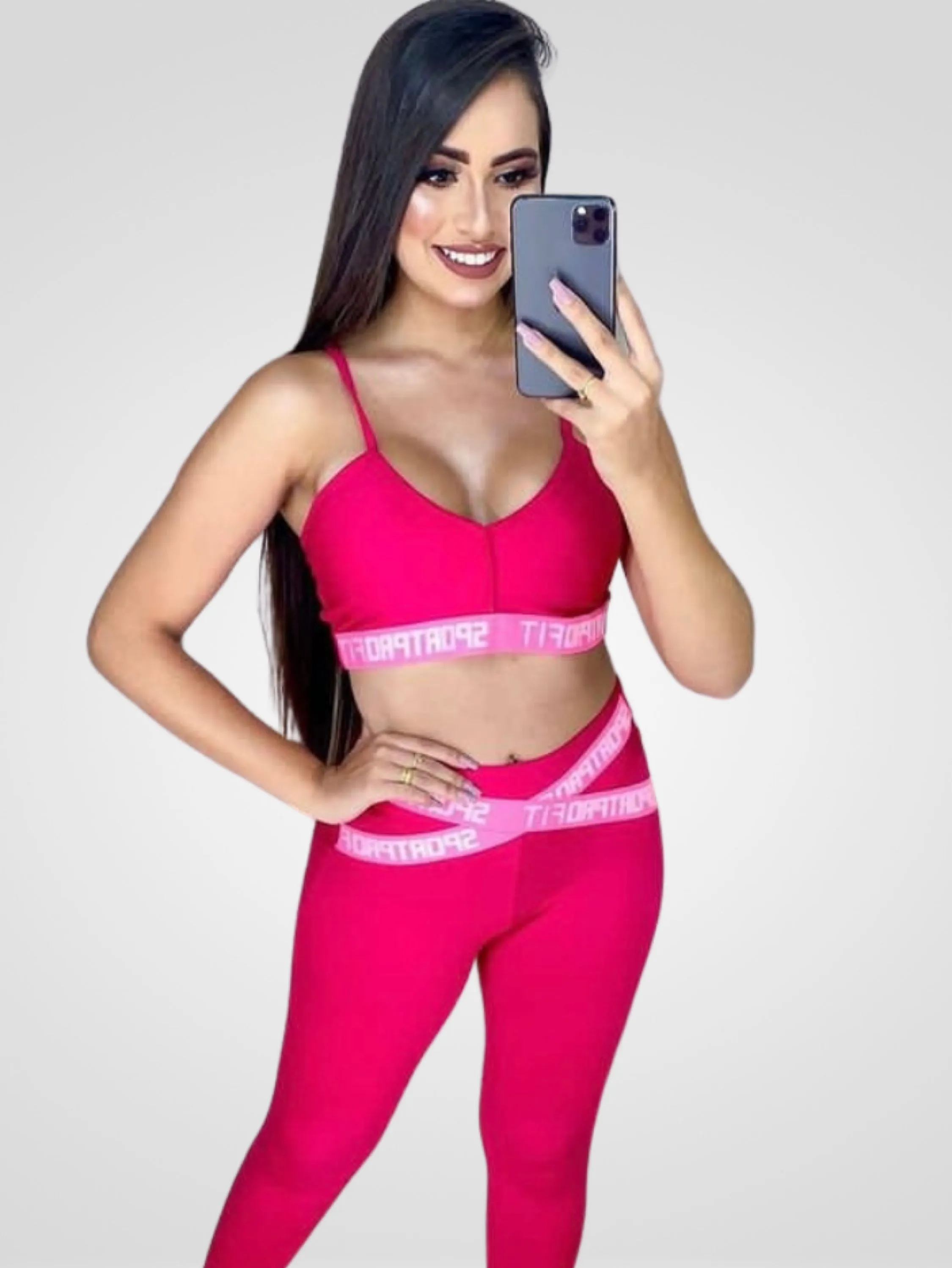 Conjunto feminino calça elástico fitness premium