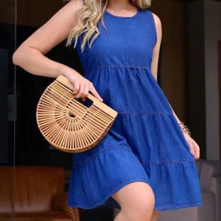 Vestido midi jeans blogueirinha social fashion