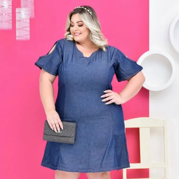 Vestido feminino Jeans Plus Size