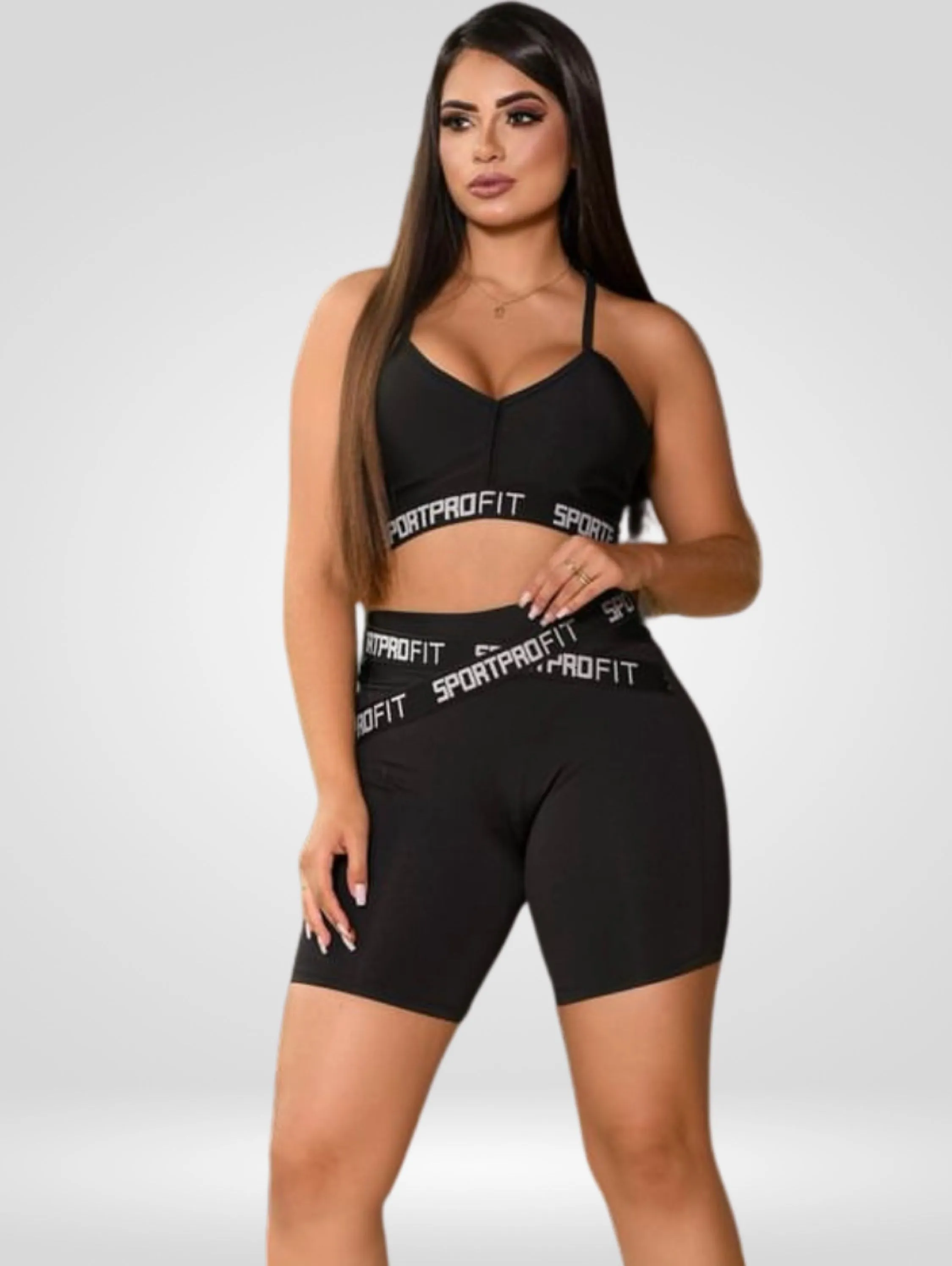 Conjunto feminino short elástico e top fitness premium