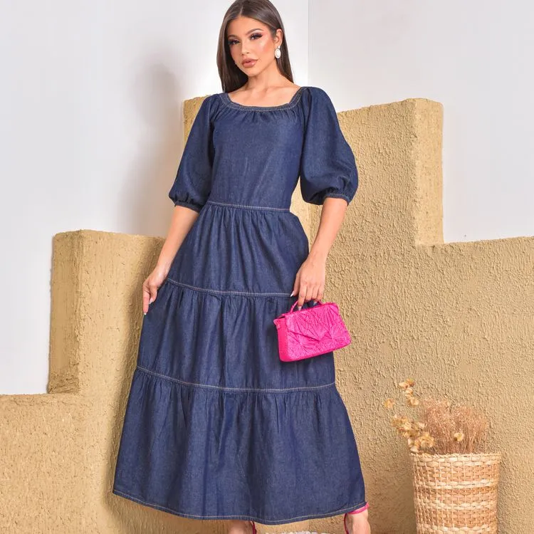 Vestido longo Jeans Moda Evangelica Premium