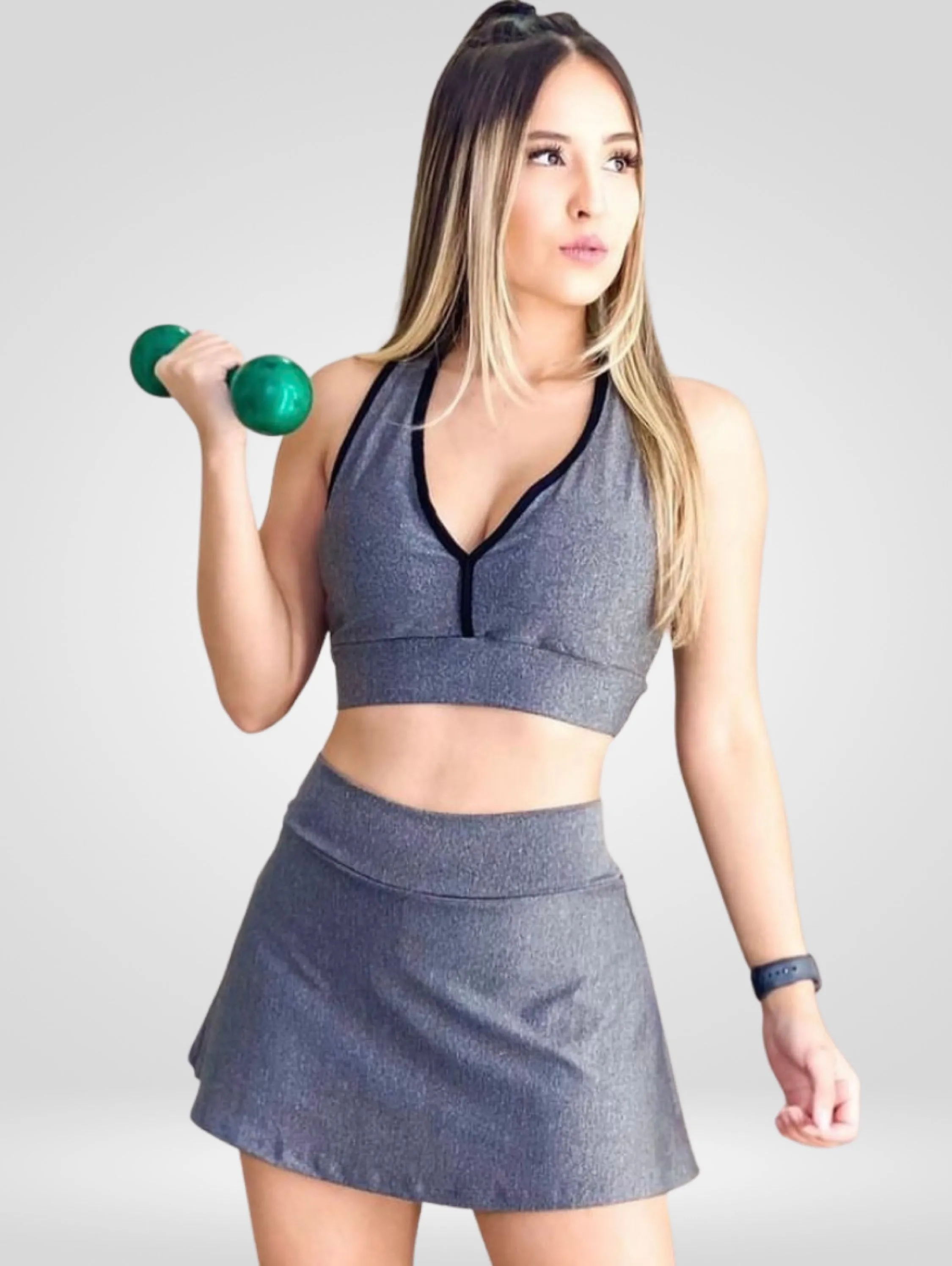 Conjunto feminino de academia short saia grosso fitness