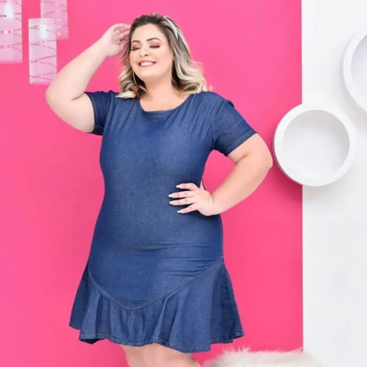 Vestido Jeans feminino Plus Size Luxuoso