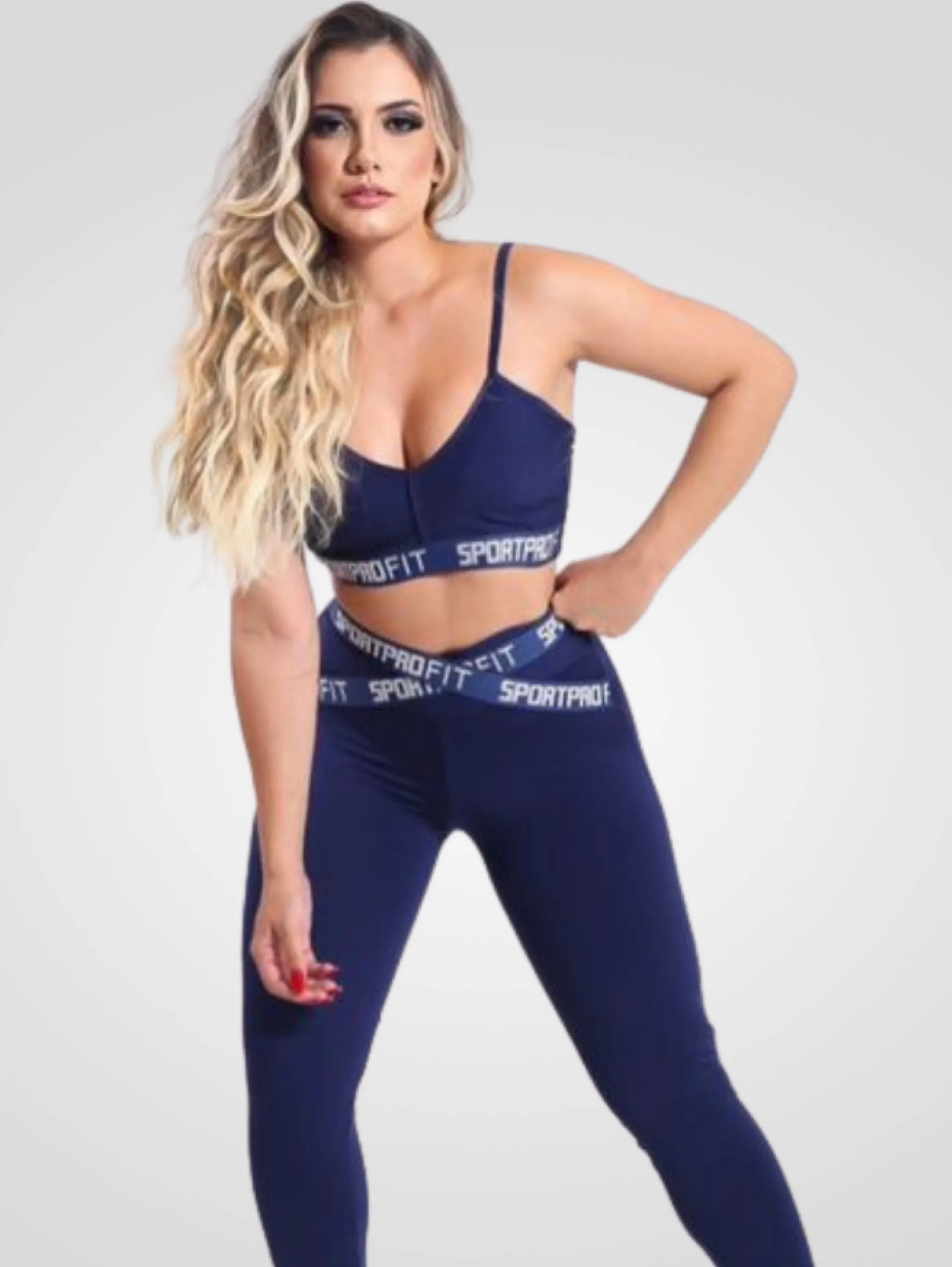 Conjunto feminino fitness calça elástico zero transparência