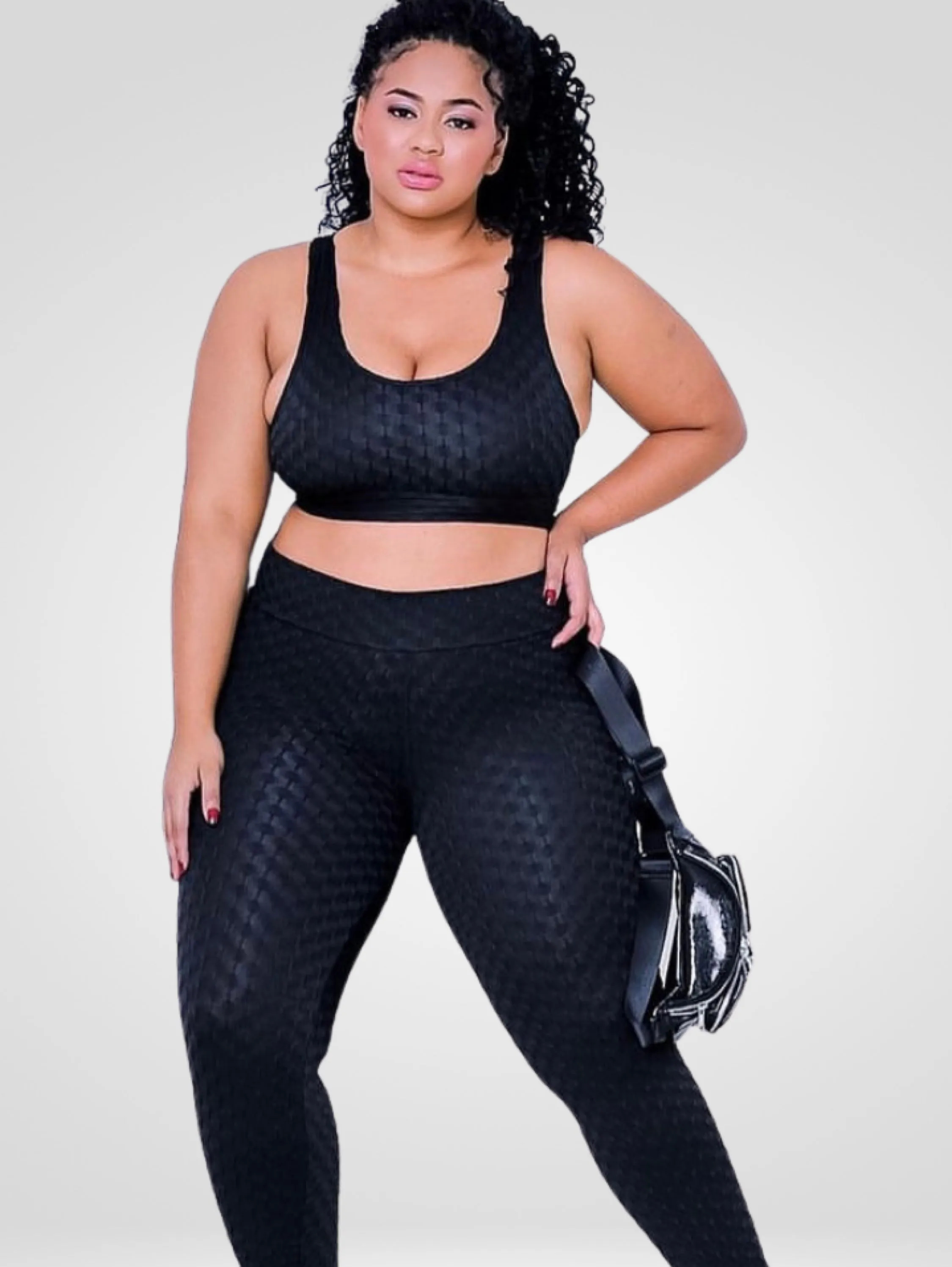 Conjunto feminino fitness plus size calça e top fashion