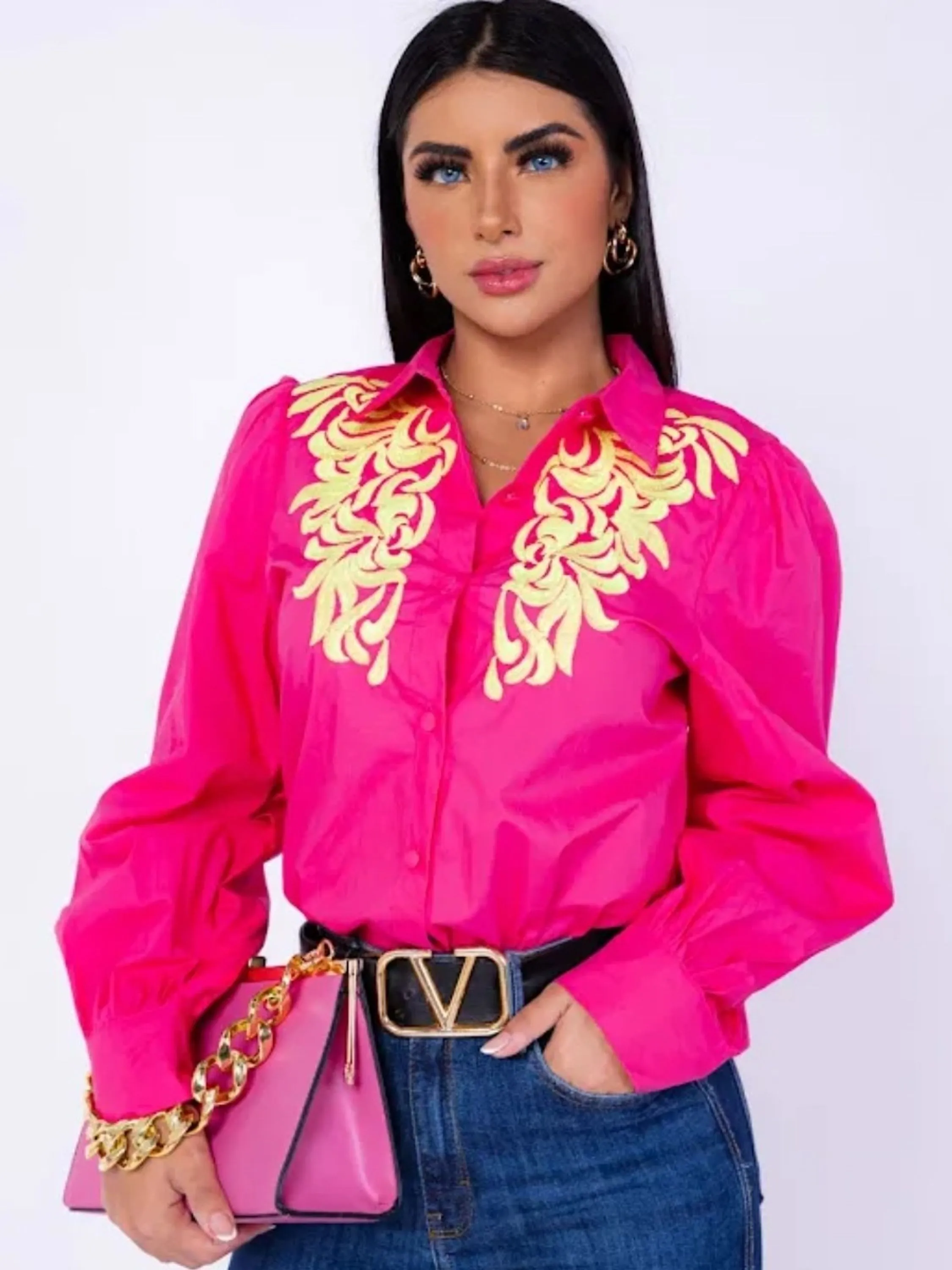 Blusa Camisa tricoline bordado Flora 253