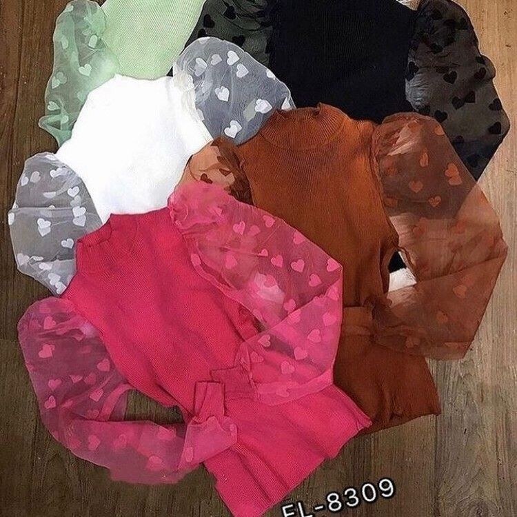 Blusa modal de lã manga com tule importado Flora 8309