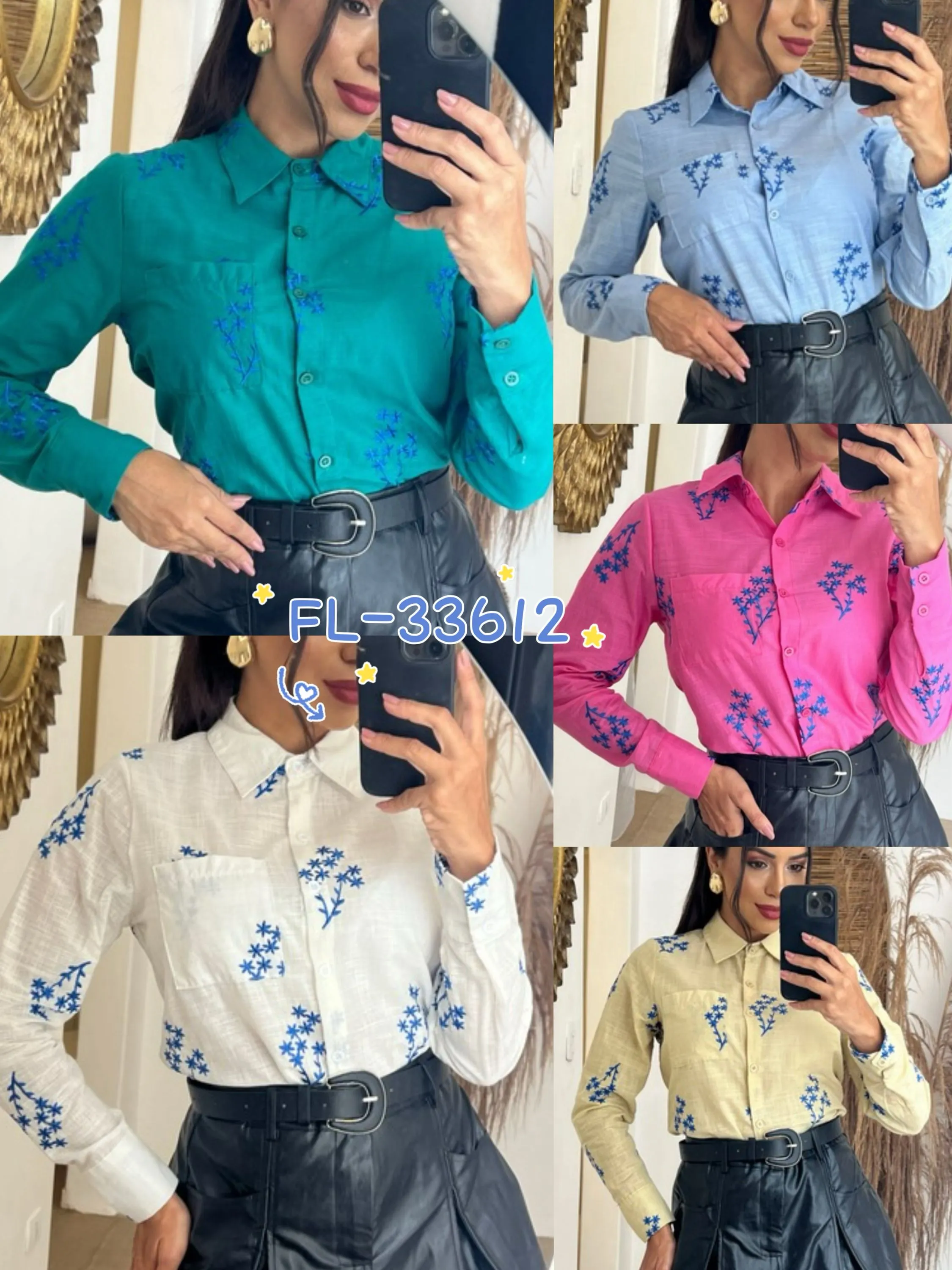 Camisa em linho bordado Flora FL-33612