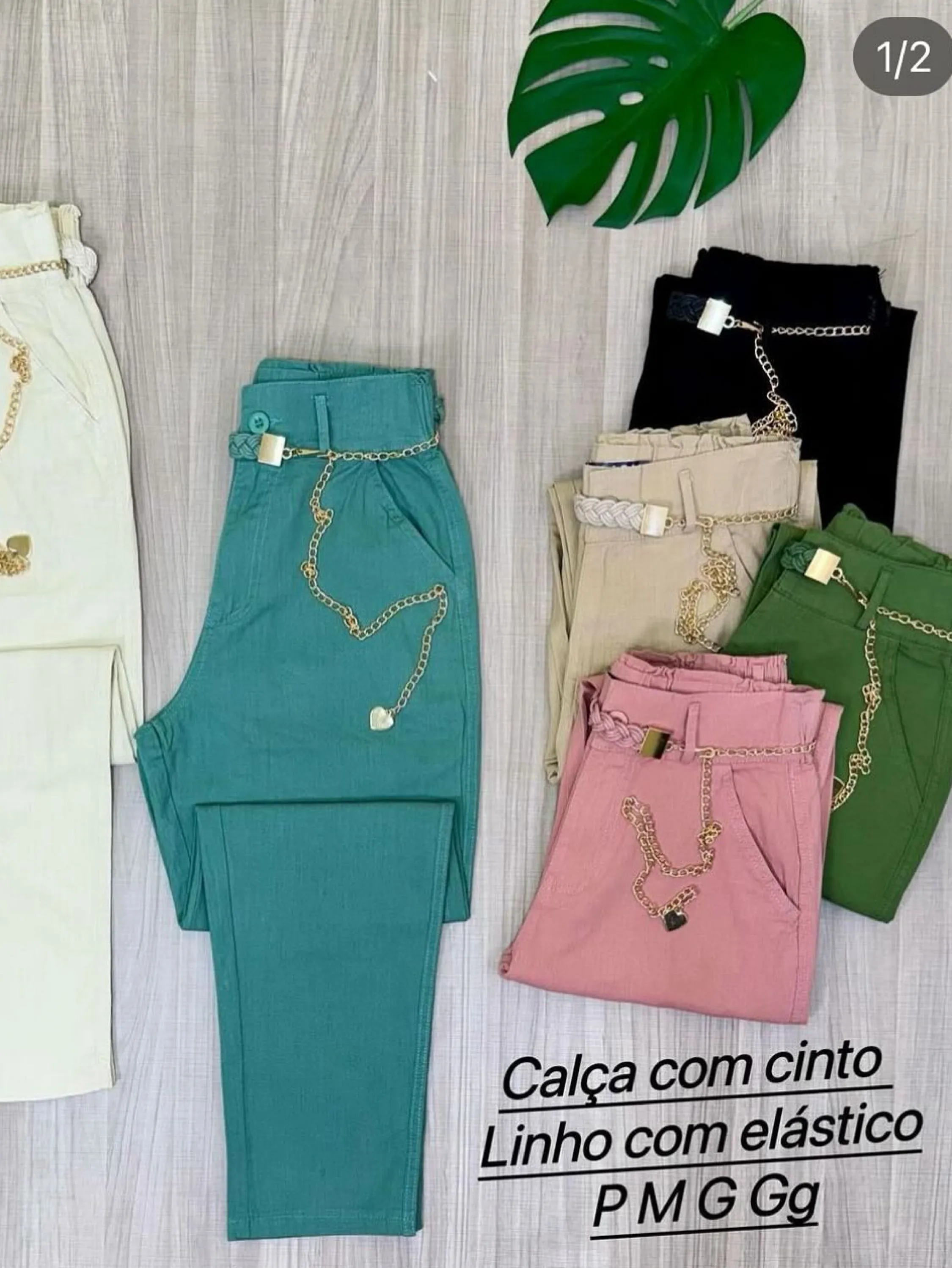 Calça de linho com elastano com cinto Flora 3062