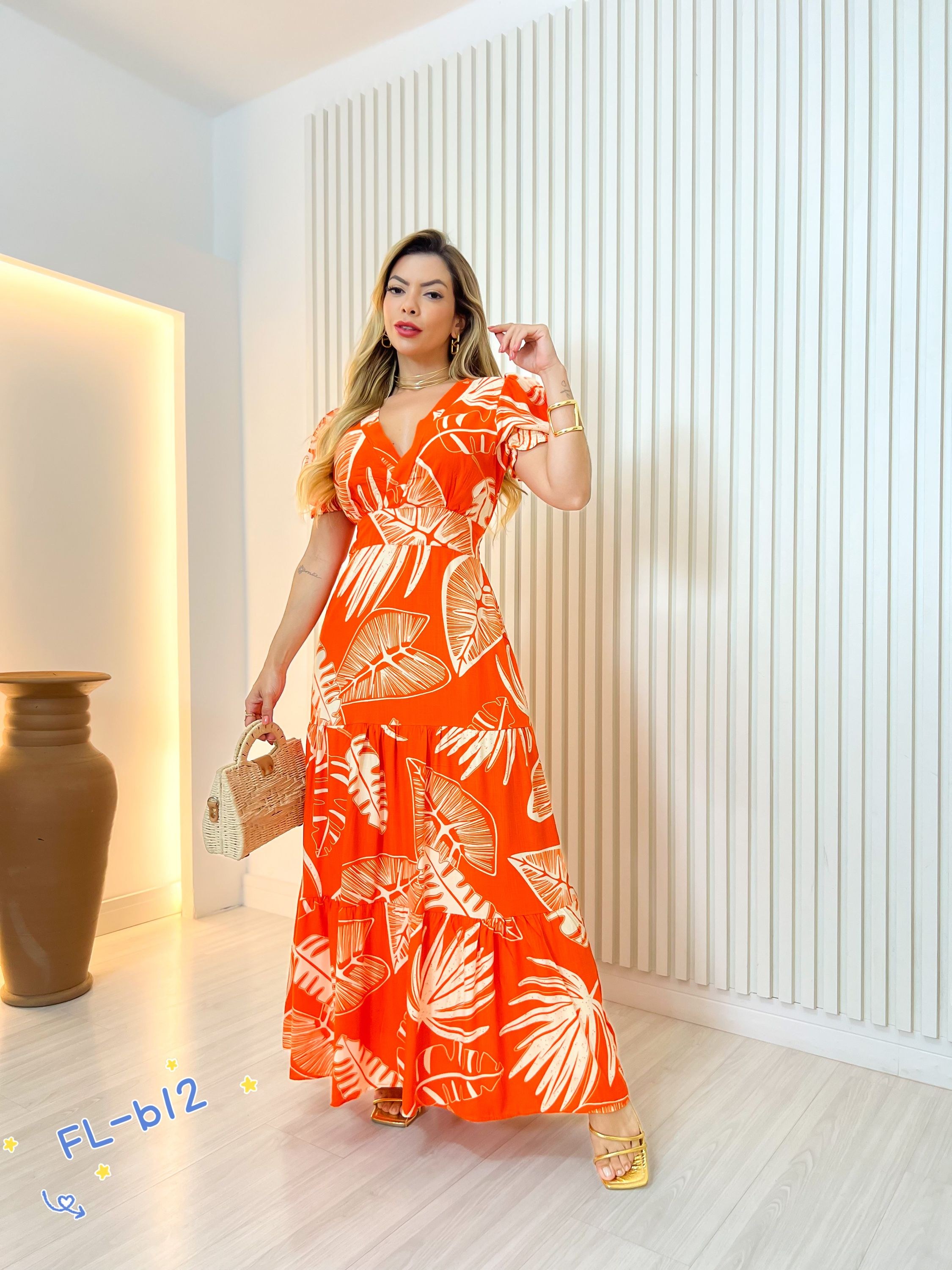 Vestido longo estampado Flora FL-b12 - Flora | ZAX