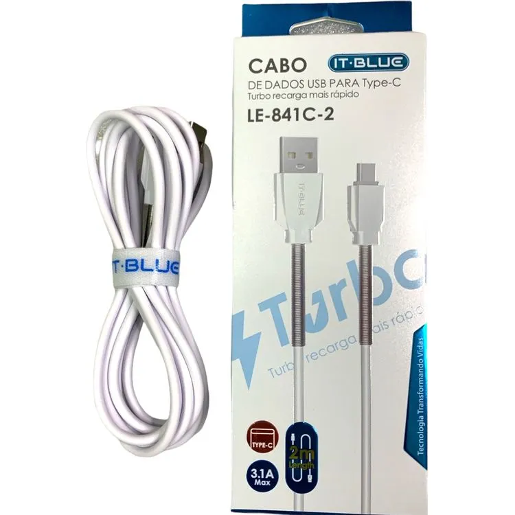 Cabo USB Turbo 2 Metros Recarga Rápida 3,1A V8 microUSB / iPhone / Tipo C