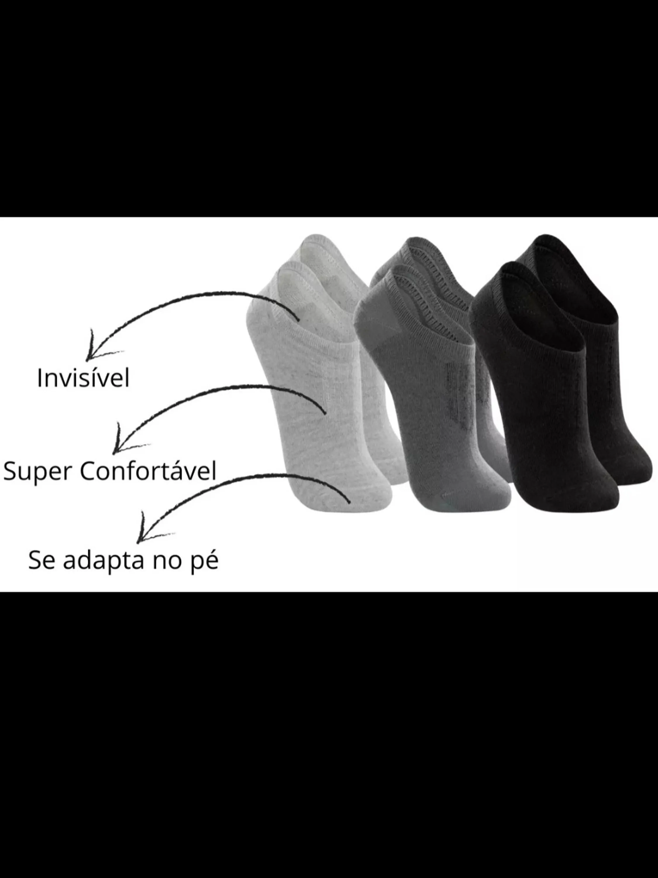 KIT COM 12 PARES DE SAPATILHA INVISÍVEL MASCULINA(TAM 35-43)