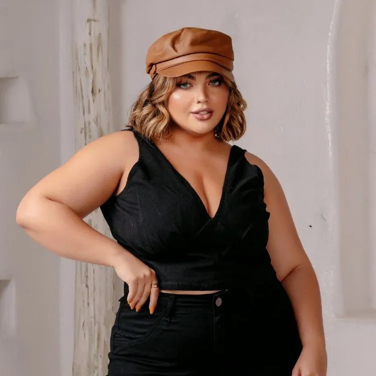 Cropped Brim Preto Plus Size 2045