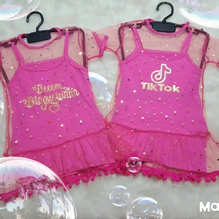 Vestido Infantil Bem bloguerinha e tik tok glitter