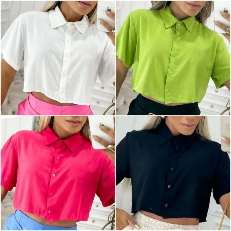 Camisa feminina croped botões