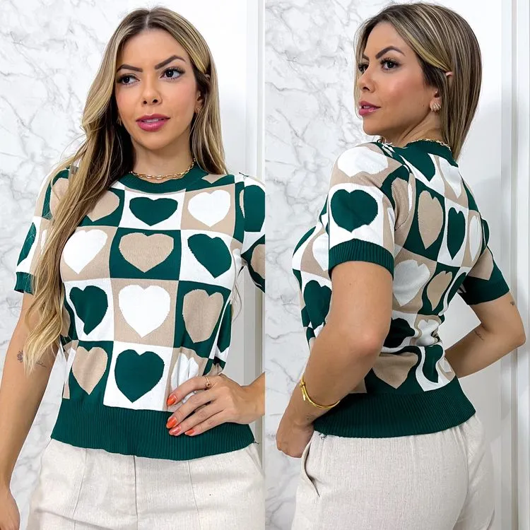 OY-626 Blusa básica com desenho de coração Glória W&Y