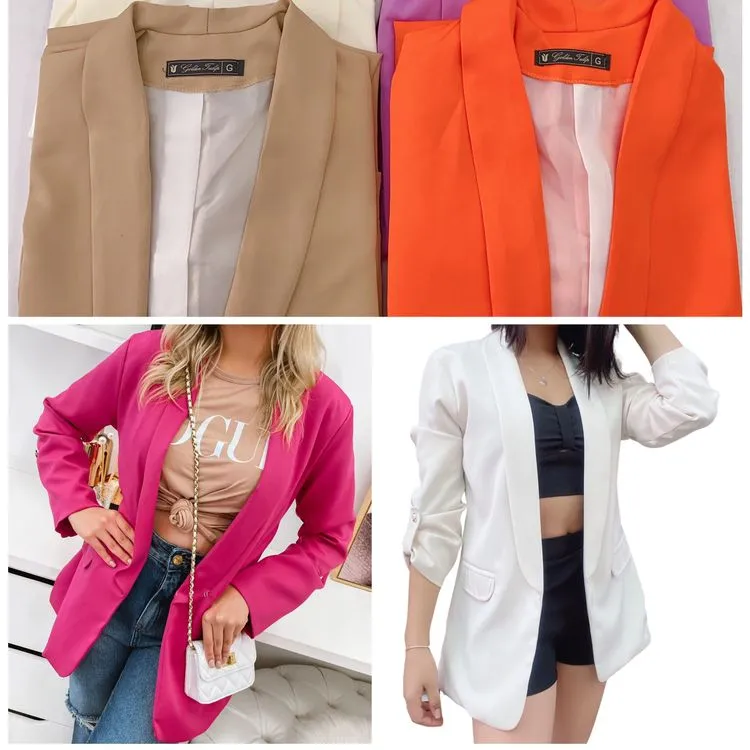 Blazer com forro feminina alongada em alfaiataria #802