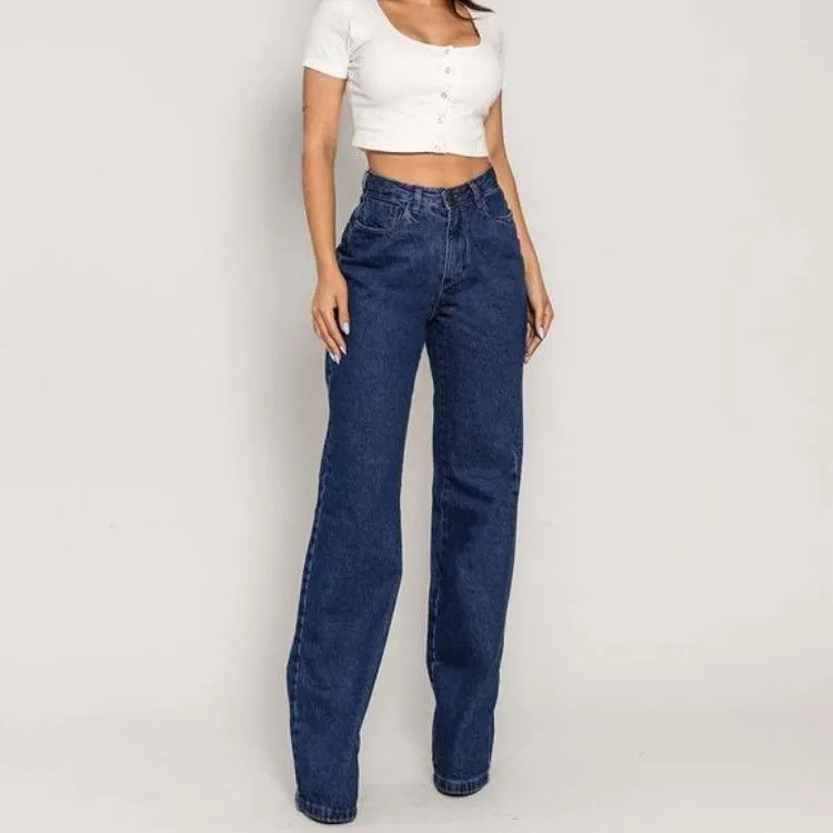 Calça Jeans Feminina Wide Leg 100%algodão 29000 Escura