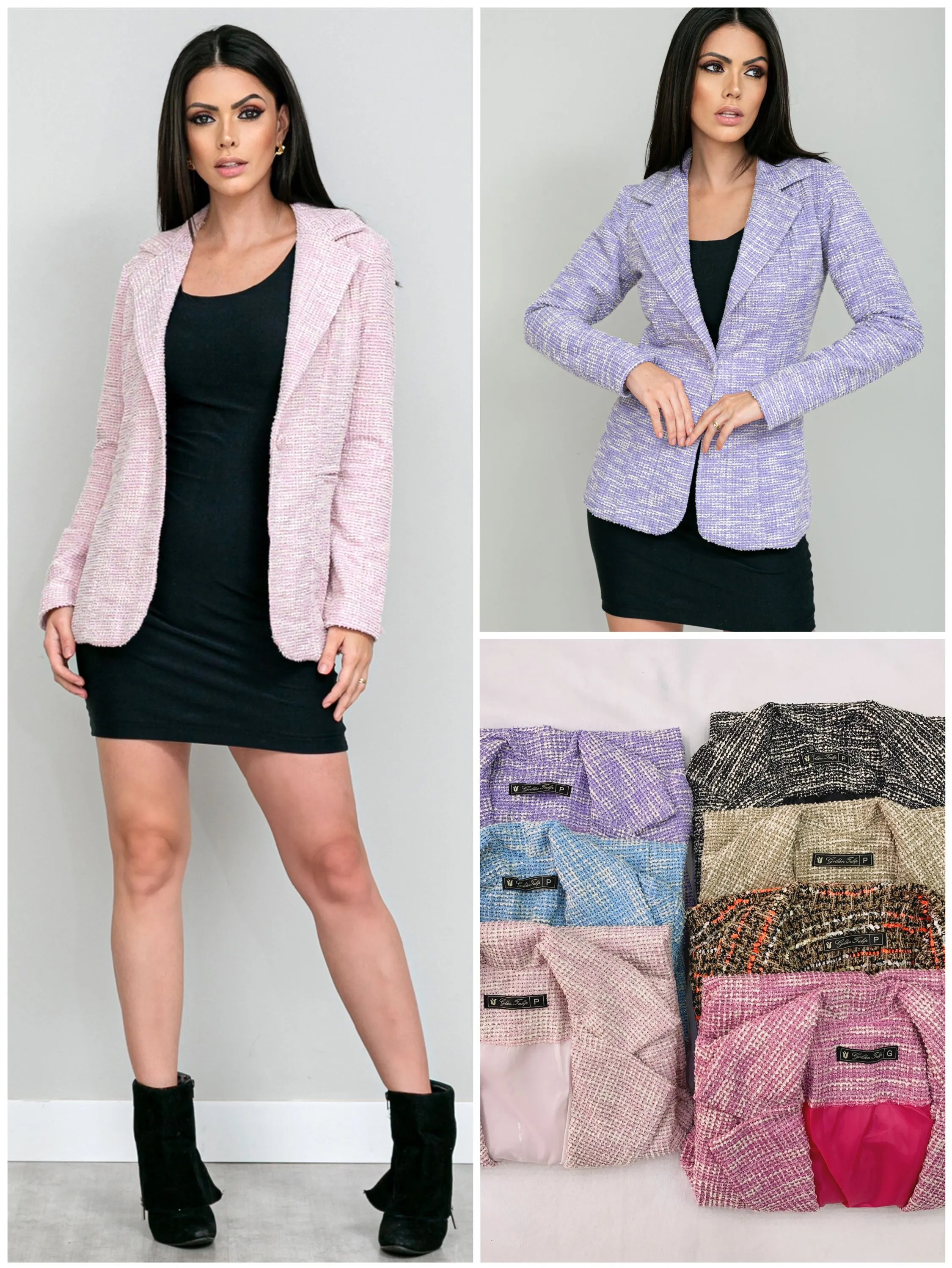 Blazer tweed feminina alongada ,com forro #8015