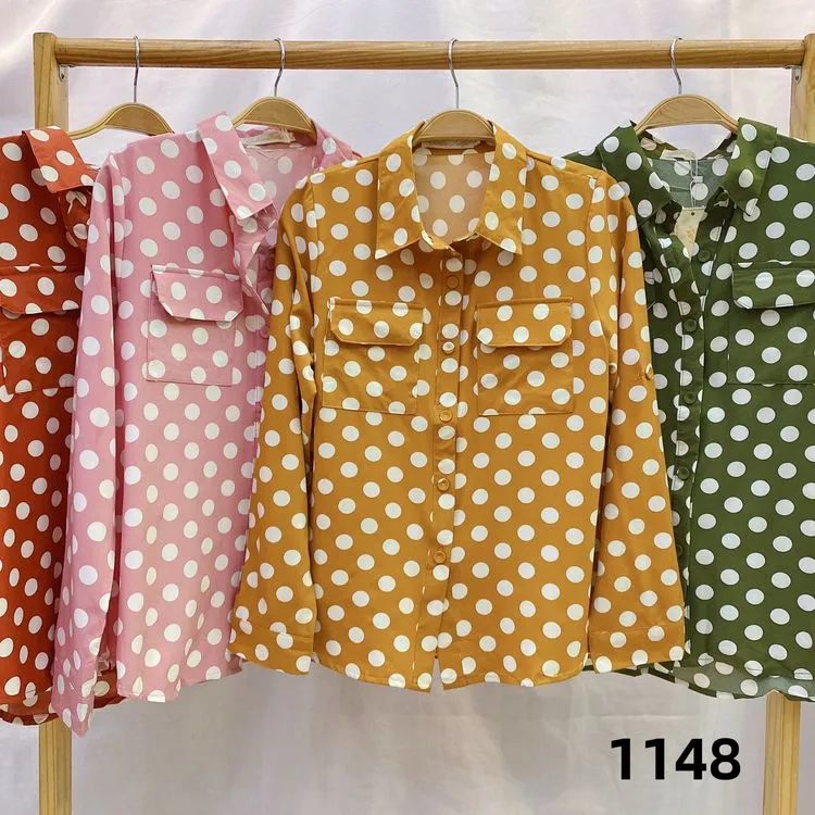 Camisa feminina manga longa de poá #1148