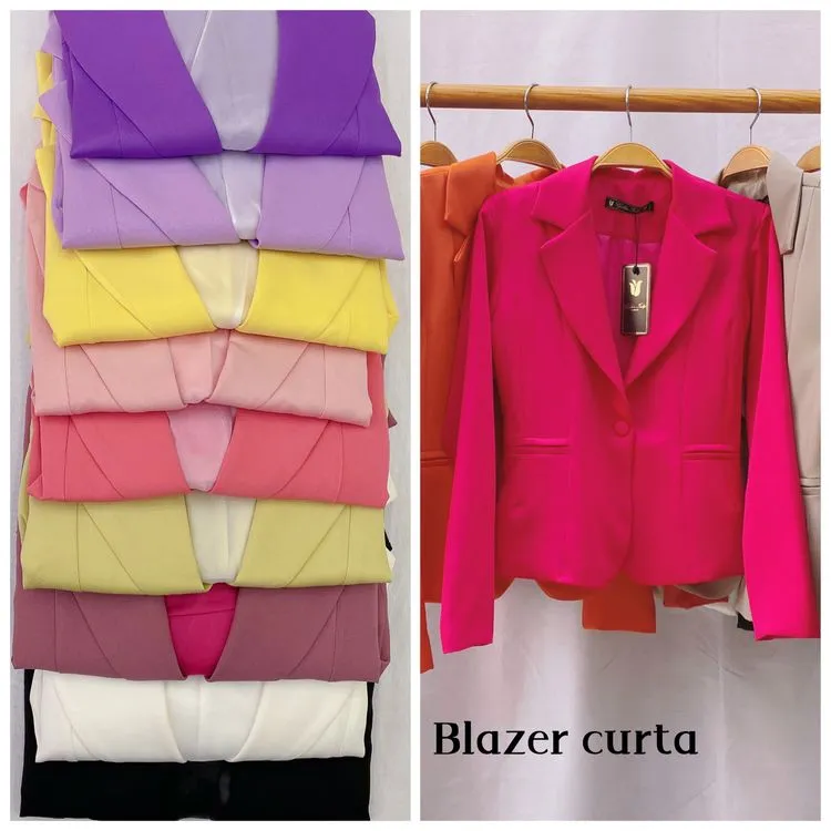 Blazer curta feminina alongada em alfaiataria forrado #01