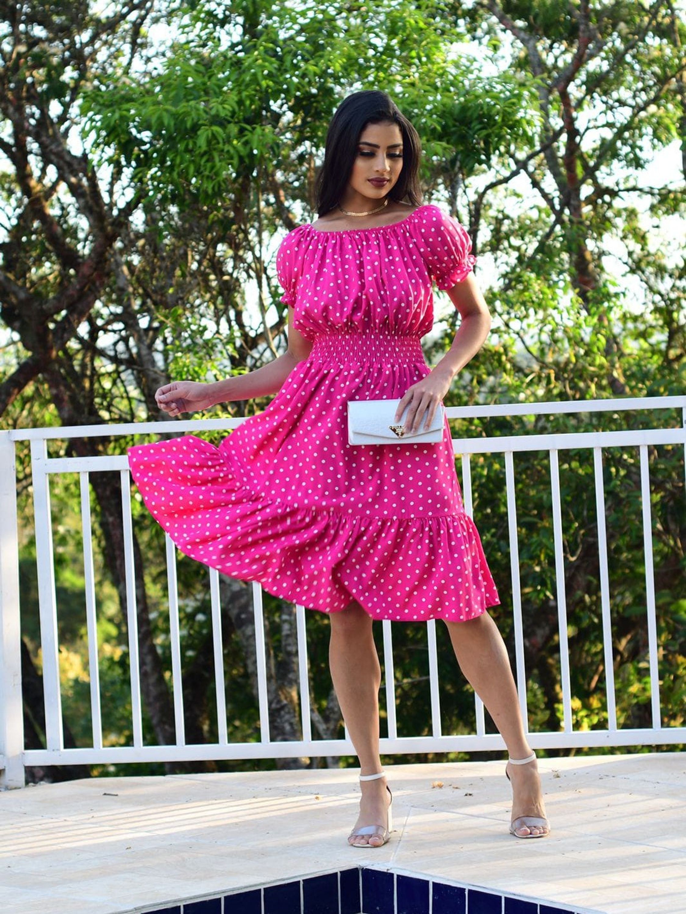 Vestido evangélico lastex na cintura póa