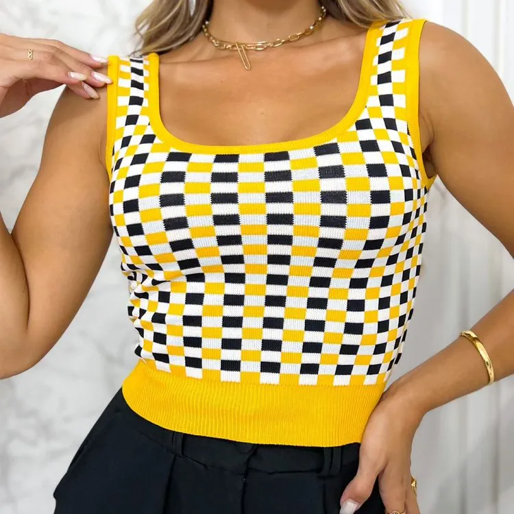 Cropped quadriculado amarelo