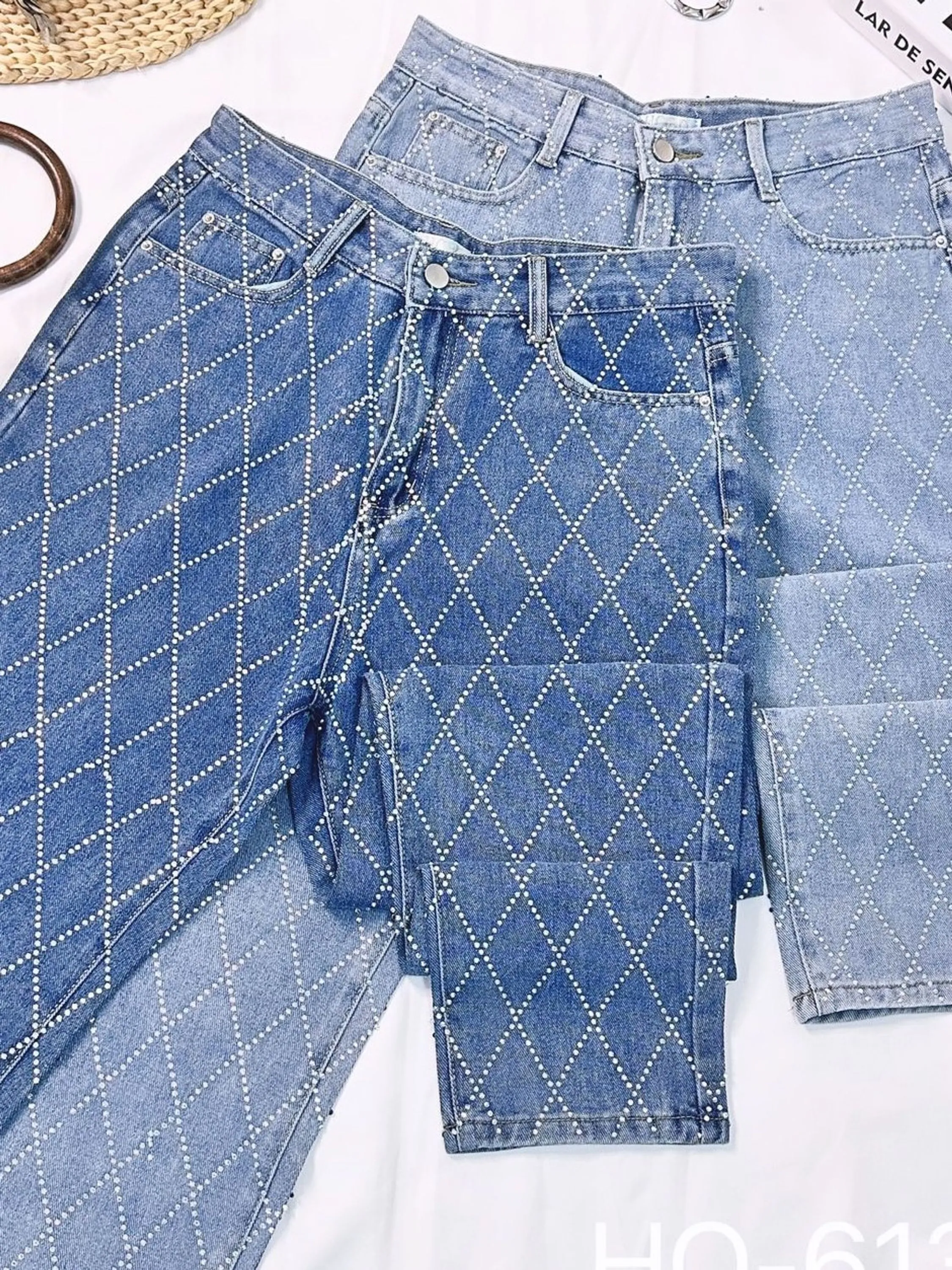 Calça jeans strass HQ-613