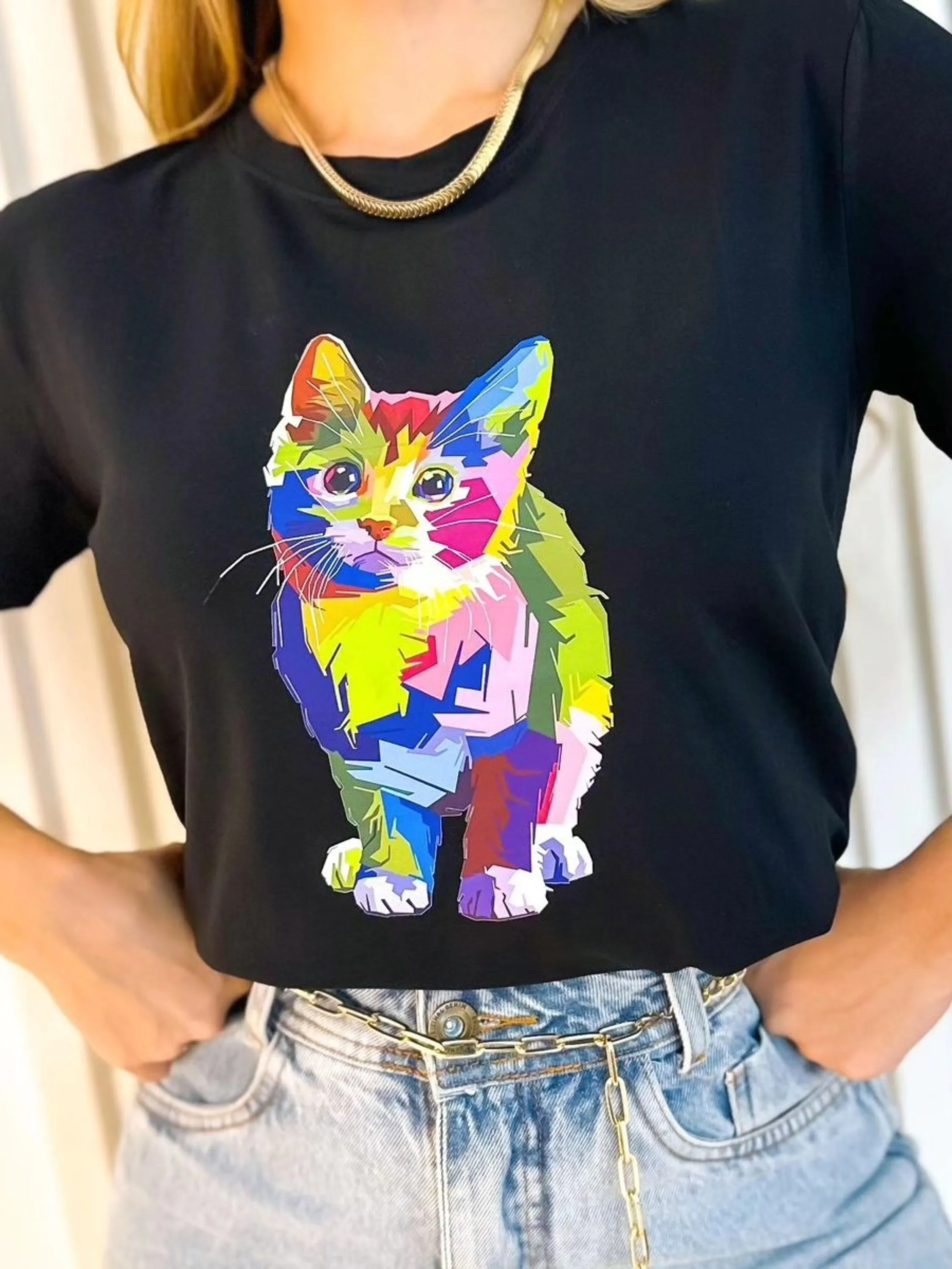 T shirts gato feminina