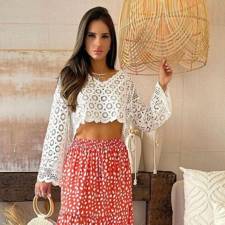 Cropped manga longa crochê - HQ 80 Modas | ZAX