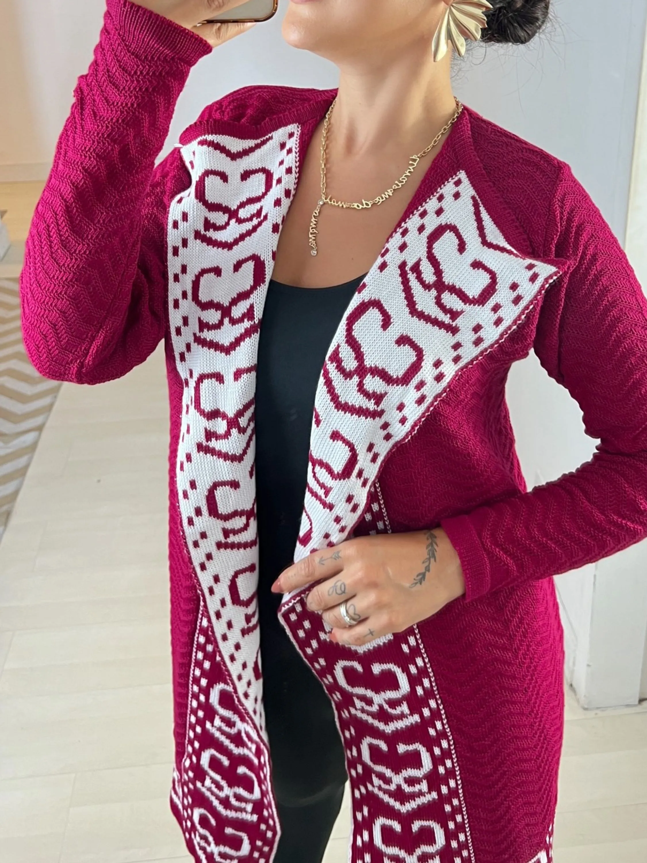 Kimono Cardigan Coração Tricot