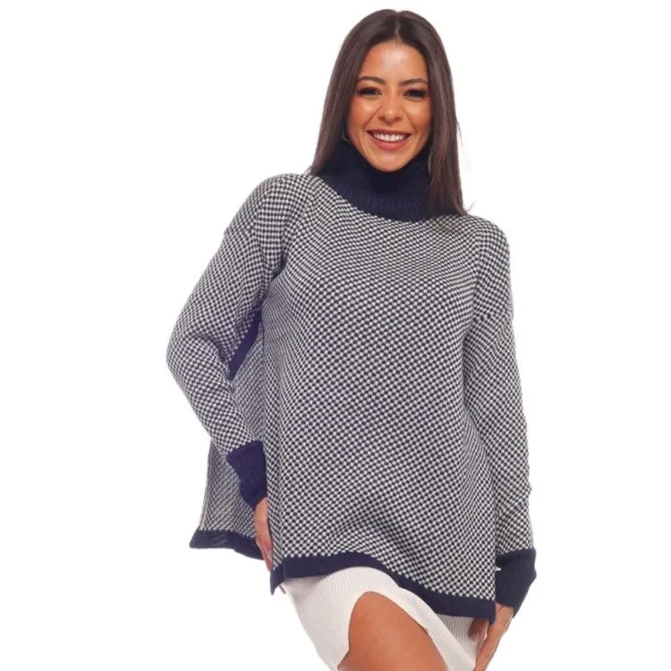 Poncho Xadrez Modal Tricot