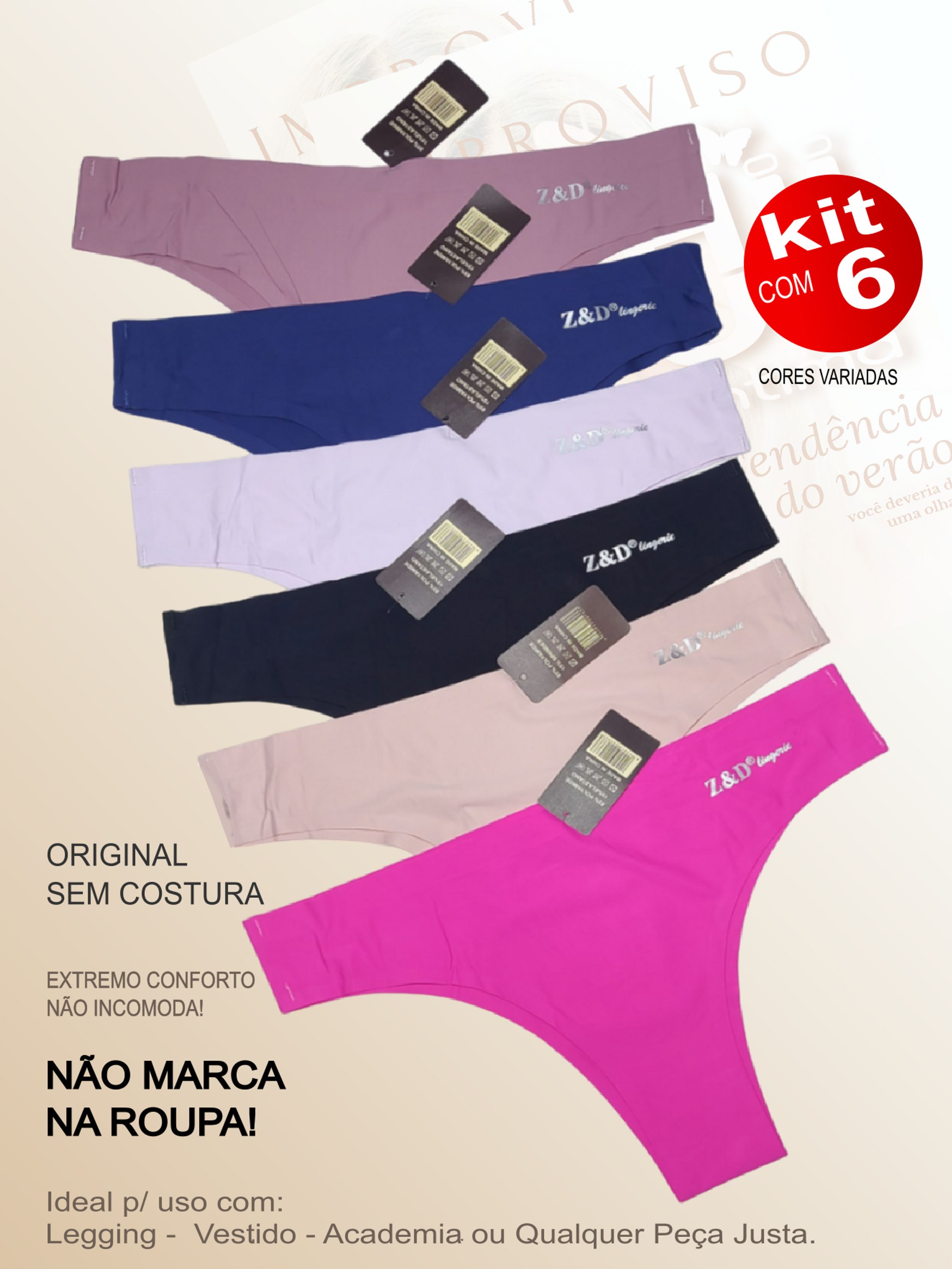 Kit c/6 | Calcinha Sem Costura Não Marca, Não Incomoda. Extremo Conforto, Premium Poliamida & Spandex ( Lingerie Feminina )