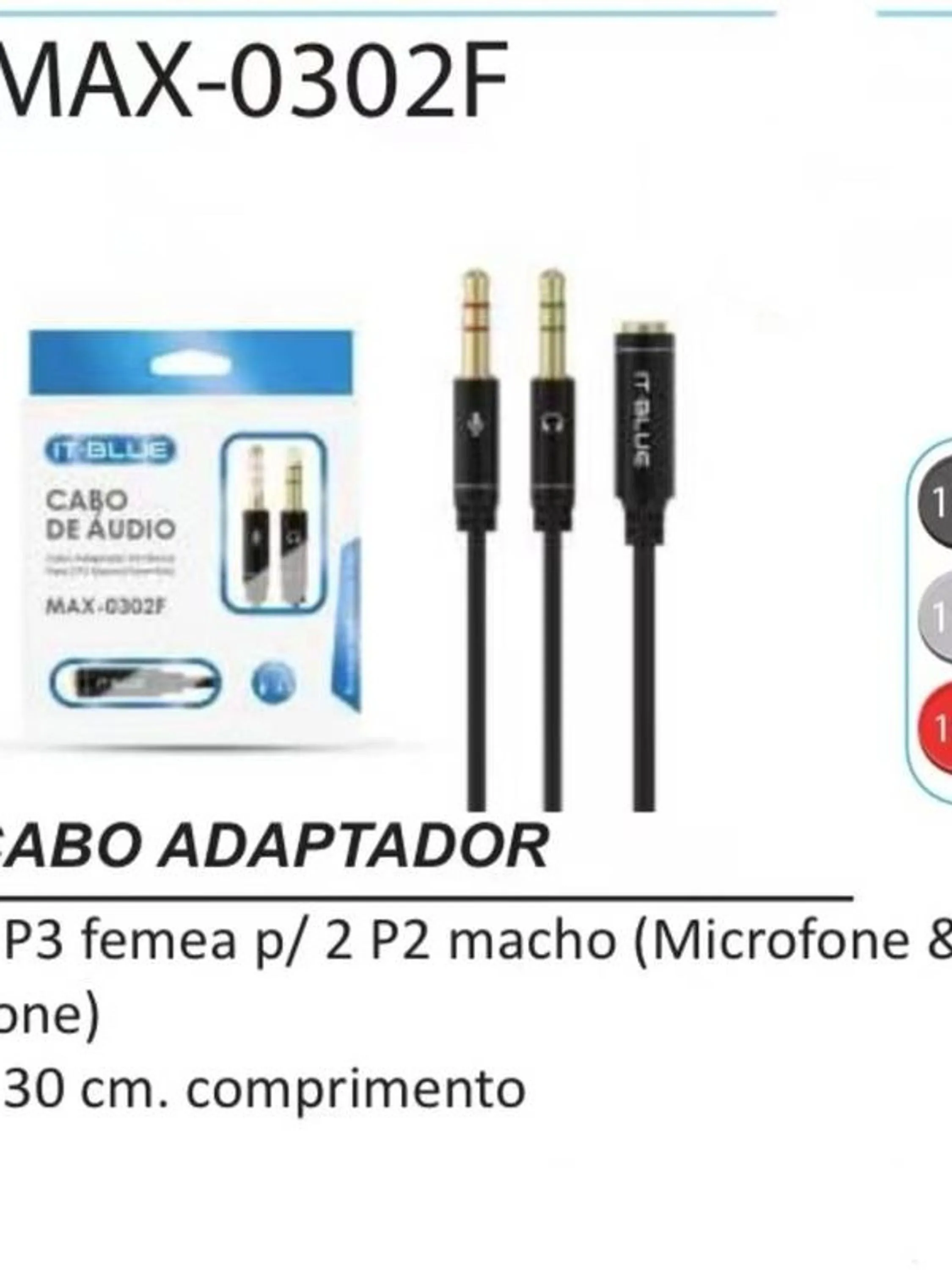 Cabo de áudio p3 fêmea para P2 macho adaptador ( fone +Mic) It blue max-0302 F