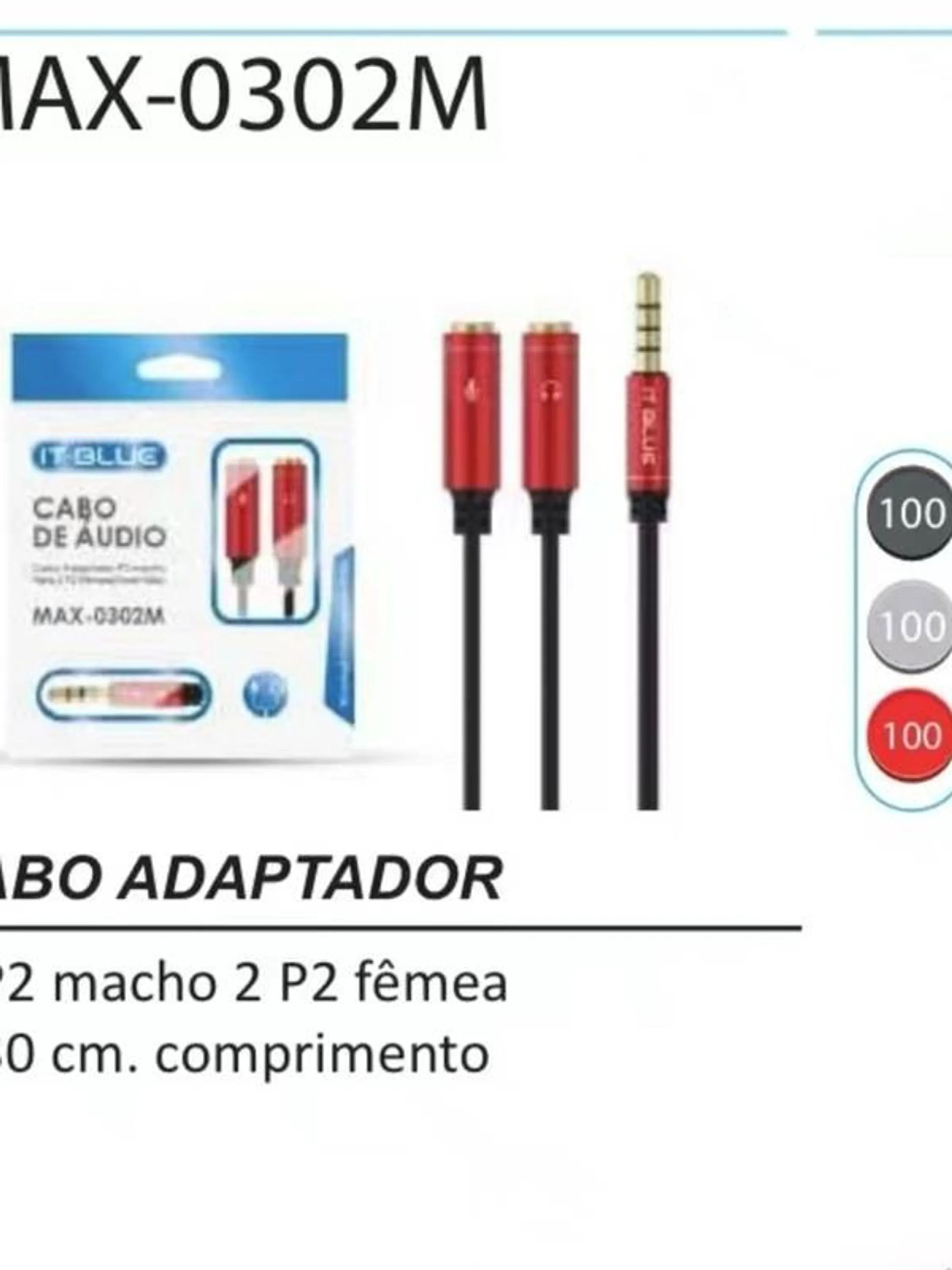 Cabo de áudio adaptador p3 para P2 fêmea ( fone+microfone) max- 0302M