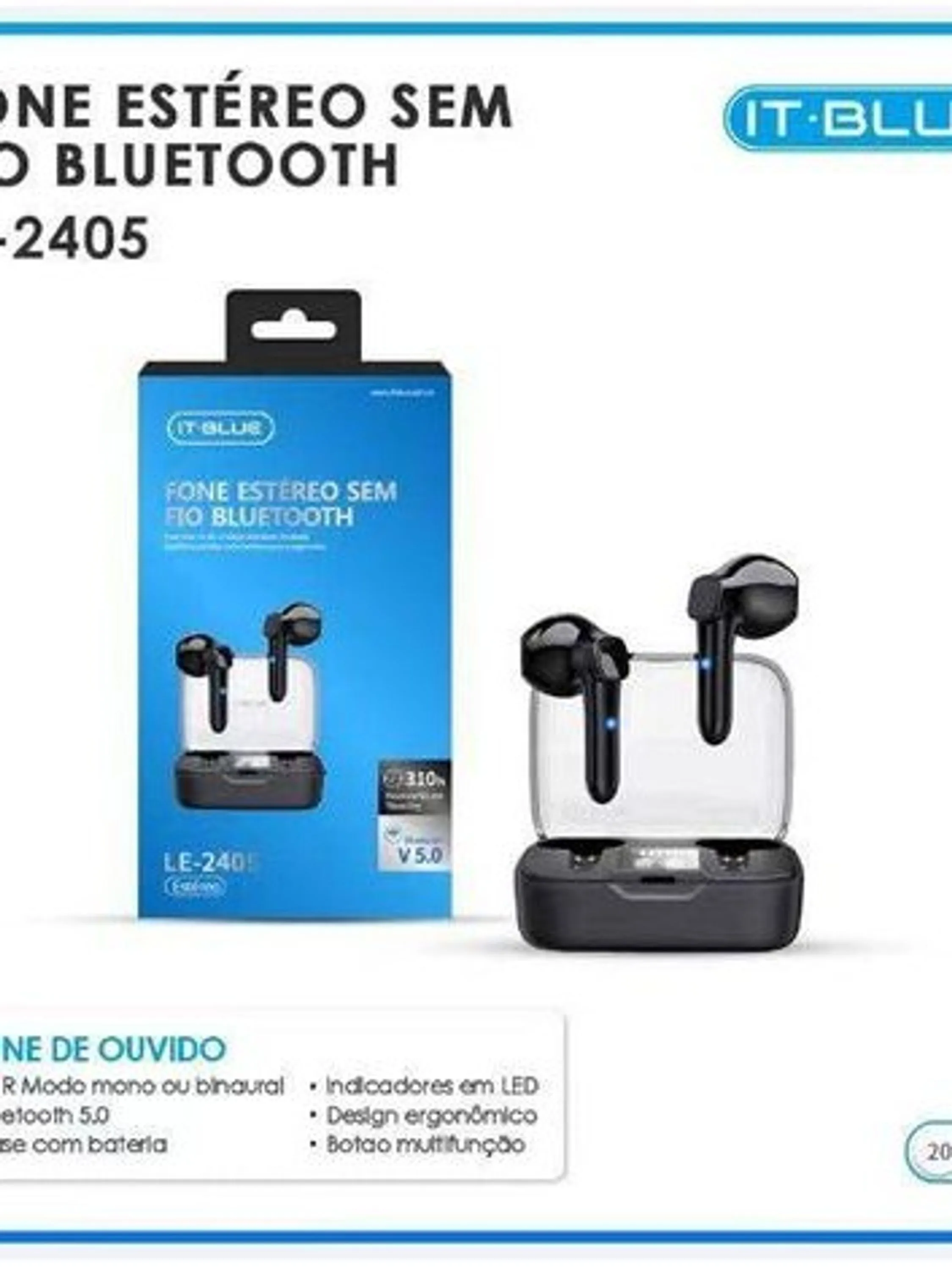 Fone de ouvido bluetooth it blue le-2405 com visor