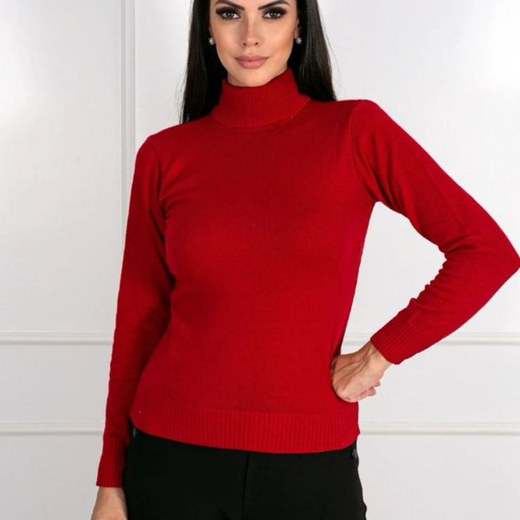 Tricô gola alta manga longa feminina inverno lisa