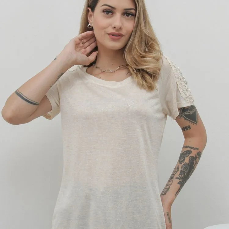 Camiseta de malha  blusa  manga curto