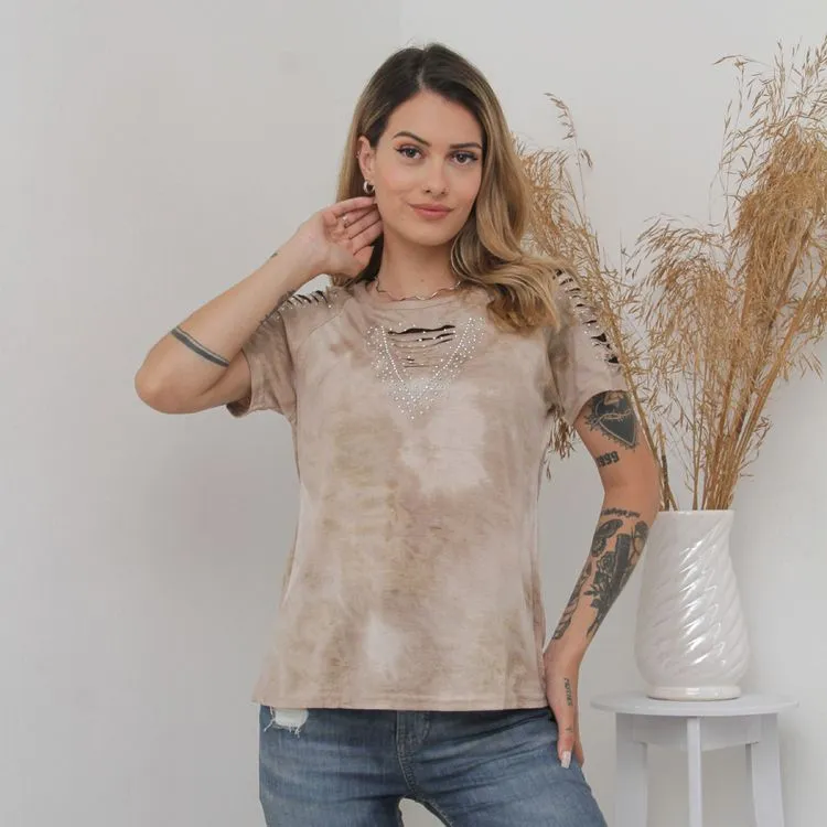 Blusa manga curto verão frente com renda apliques