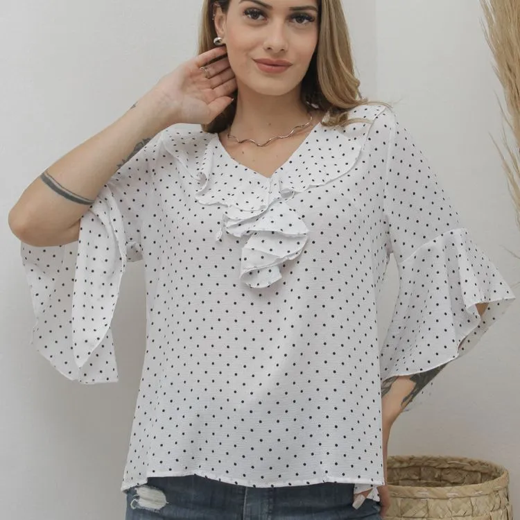 Blusa manga curto de bolinha