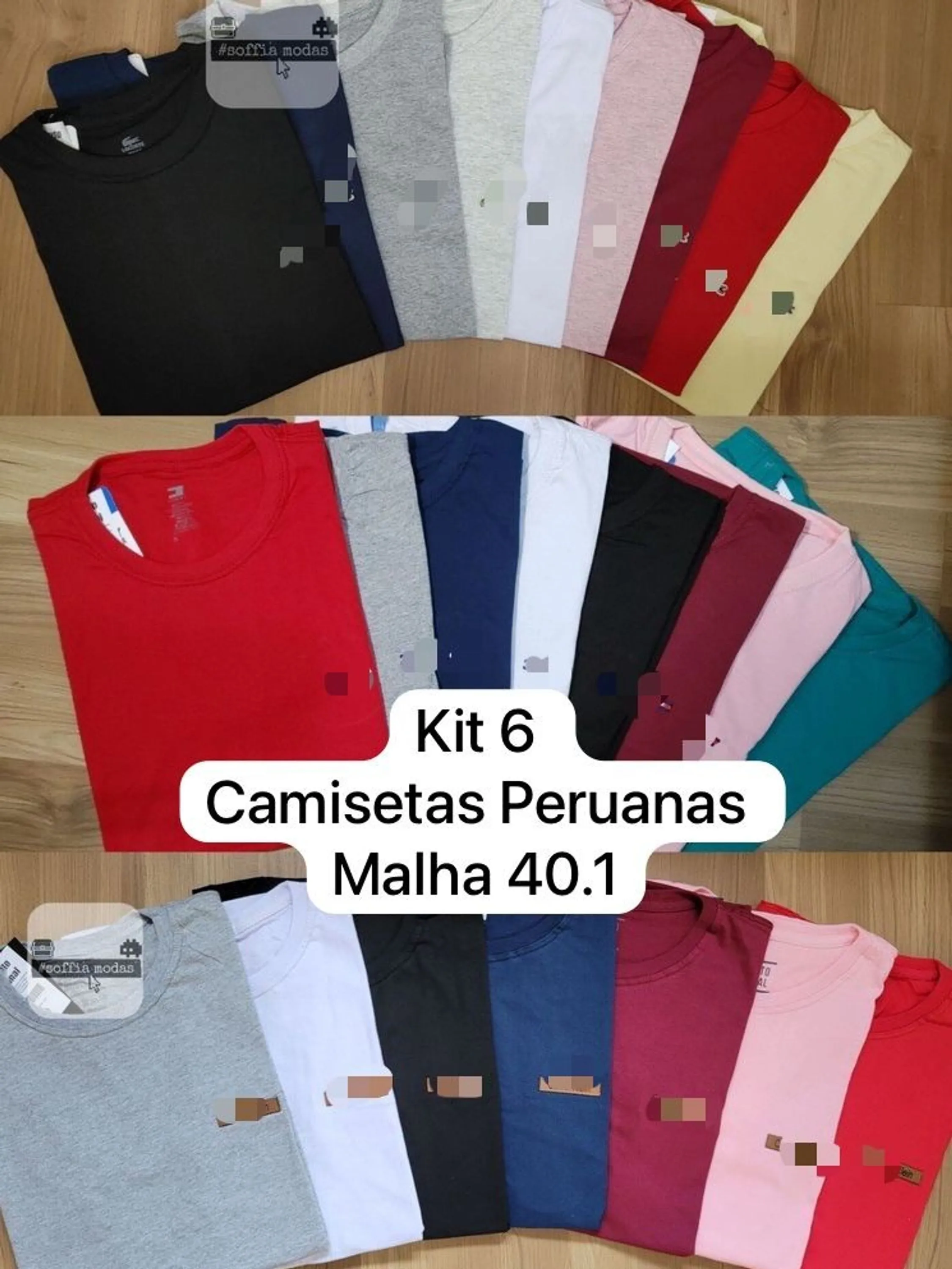 Kit com 6 camisetas malha peruana 40.1 todos tamanhos