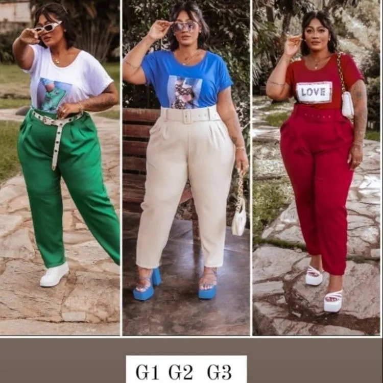 Kit com 6 calça plus size com cinto Alfaiataria + frete grátis