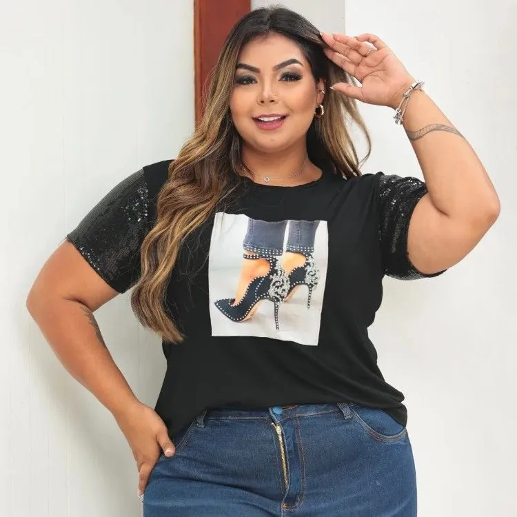 T-shirts plus size  com paete na manga GG G1 G2 G3