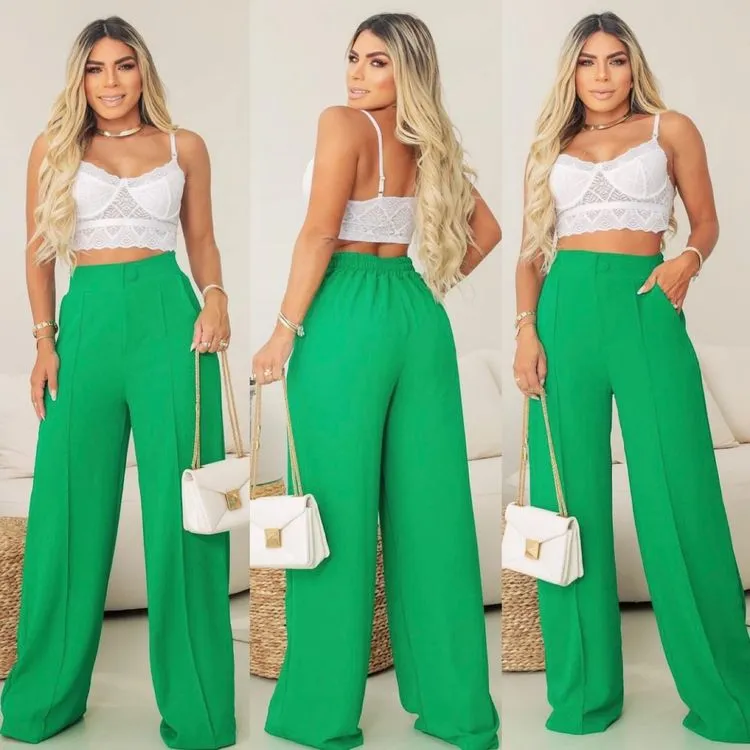 Calça pantalona duna com forro Isabella Moda